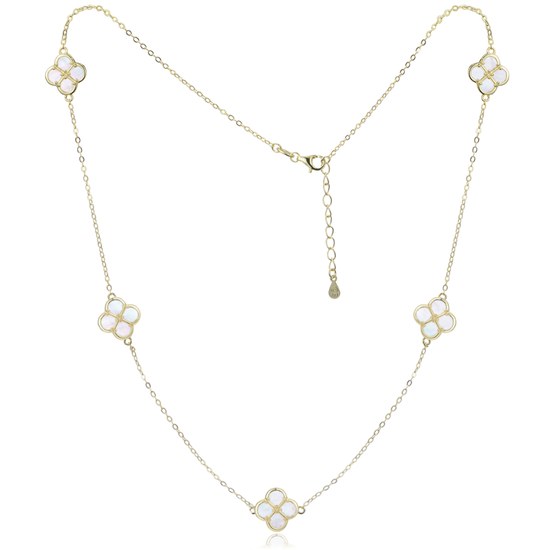 MINET Stříbrný náhrdelník čtyřlístky s bílou perletí