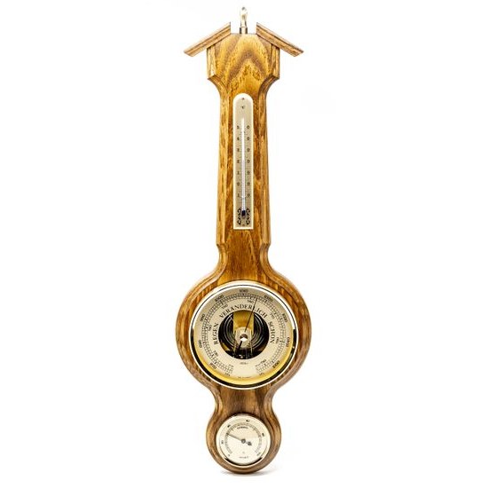 Barometr s teplměrem a vlhkoměrem na dřevěné podložce 4673-34