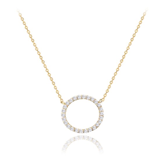 MINET Zlatý náhrdelník kroužek s bílými zirkony Au 585/1000 2,05g