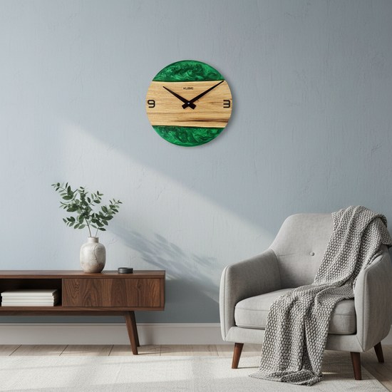 KUBRi 0183A - Luxusní dubové hodiny s epoxidovými doplňky