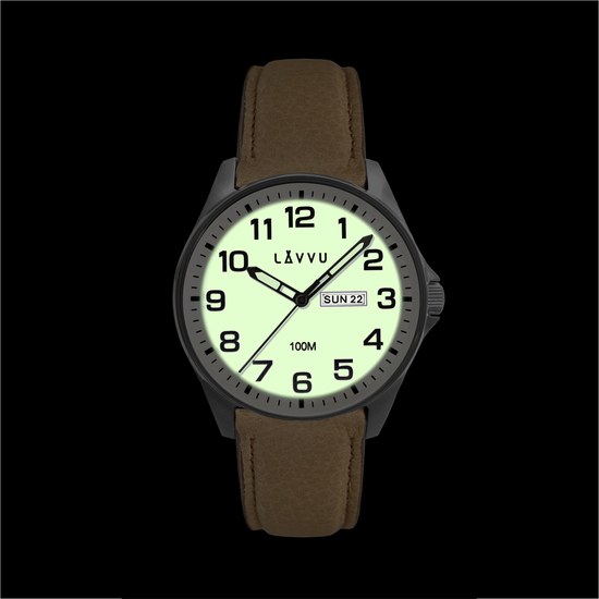 LAVVU Ocelové pánské hodinky BERGEN White / Top Grain Leather se svítícím číselníkem
