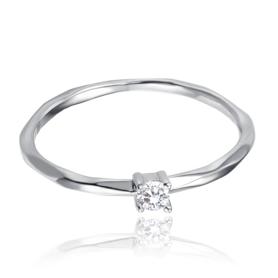 MINET Snubní stříbrný prsten s bílým zirkonem vel. 55