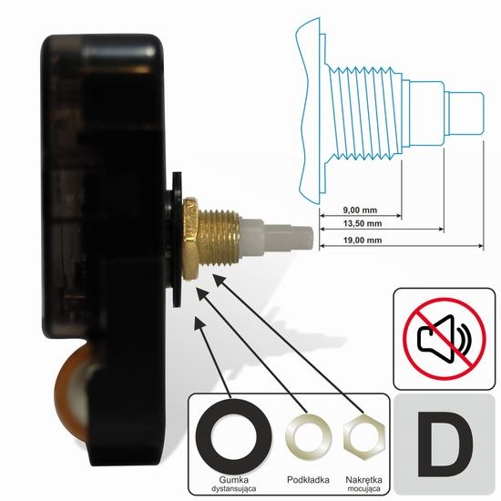 Hodinový strojek se zesíleným a tichým chodem 19 mm - TYP D