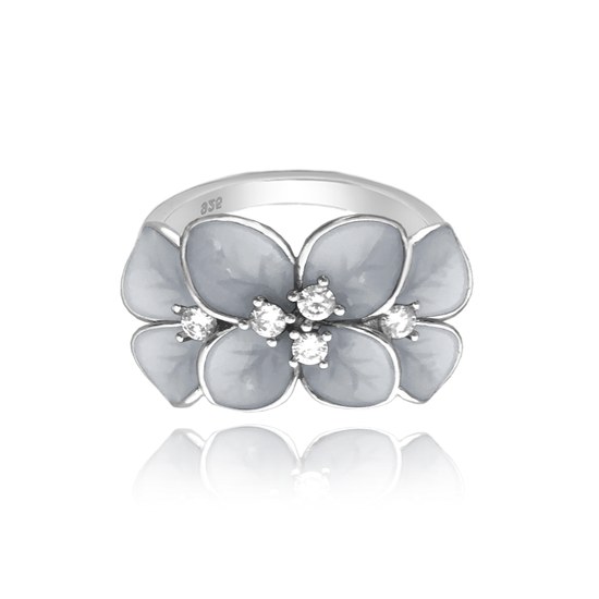 MINET Rozkvetlý stříbrný prsten FLOWERS s bílými zirkony vel. 57