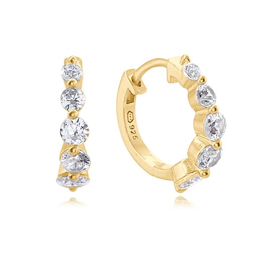 MINET Pozlacené stříbrné náušnice KROUŽKY s bílými zirkony