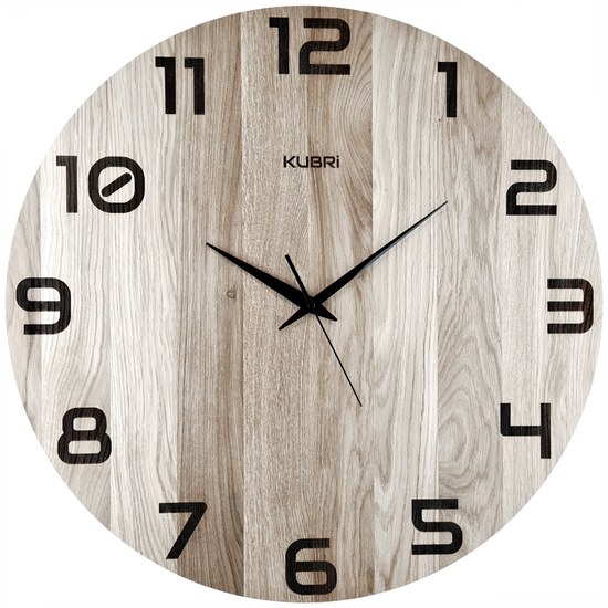 KUBRi HRC0128 - Dubové hodiny řízené signálem o průměru 60 cm s tichým chodem