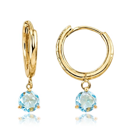 MINET Zlaté náušnice kroužky s modrým kamínkem Au 585/1000 1,95g