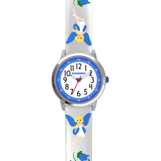 Stříbrné třpytivé dívčí hodinky s modrými vílami CLOCKODILE FAIRIES CWG5083