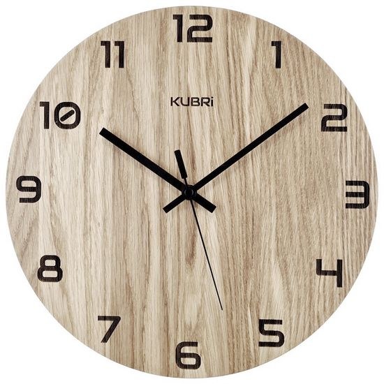 KUBRi HRC0029B - Dubové hodiny řízené signálem s tichým chodem
