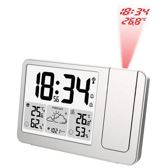 JVD RB3539 - Budík s meteostanicí, projekcí času a možností stálého osvětlení displeje