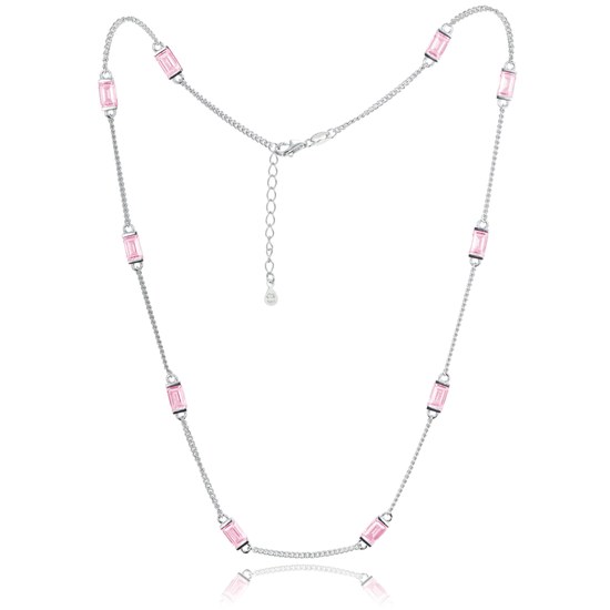 MINET Stříbrný náhrdelník s růžovými zirkony Ag 925/1000 10,75g