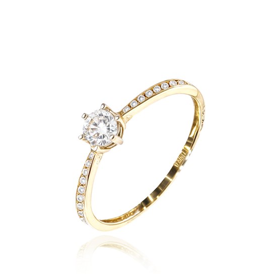 MINET Zlatý zásnubní prsten s bílým zirkonem Au 585/1000 vel. 61 - 1,55g