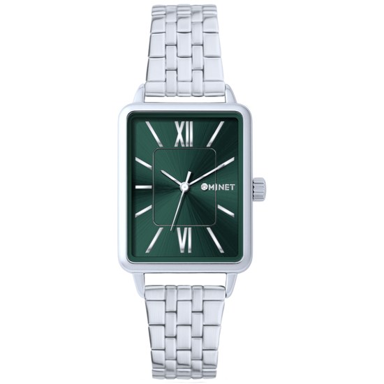 MINET Stříbrno-zelené dámské hodinky SIENA se stříbrným ocelovým řemínkem