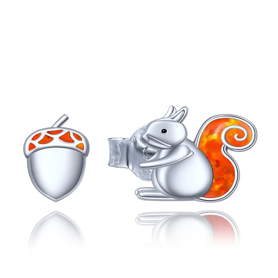 MINET Stříbrné náušnice veverka a oříšek s opálem