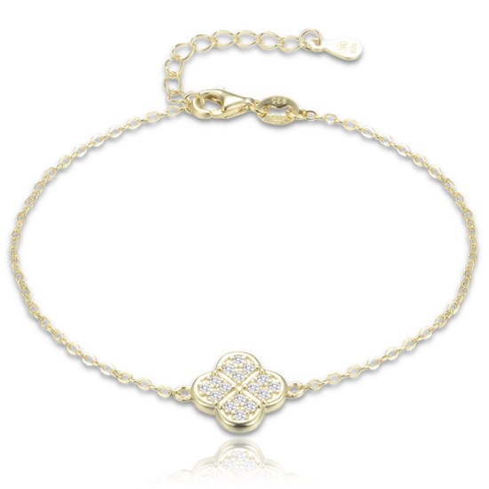 MINET Pozlacený stříbrný náramek čtyřlístek s bílými zirkony