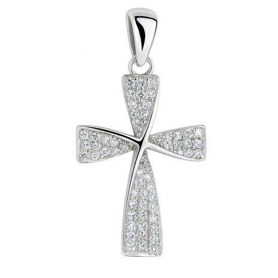 Zlatý 585/1000 přívěsek z bílého zlata se zirkony křížek 30081