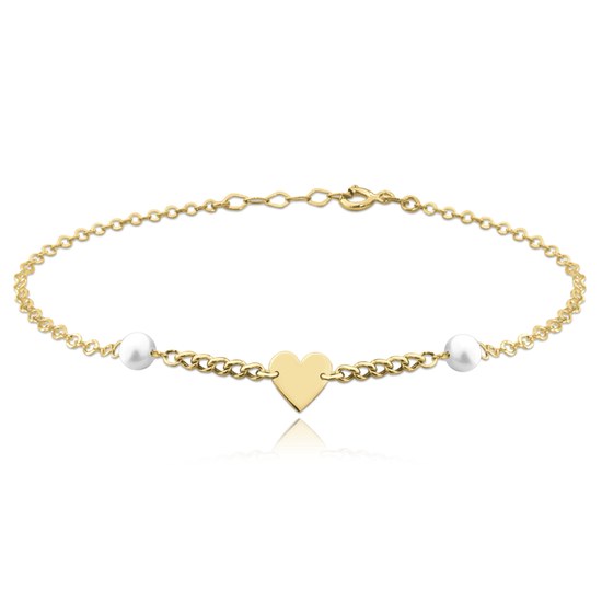 MINET Zlatý náramek se srdíčkem a přírodními perlami Au 585/1000 1,15g