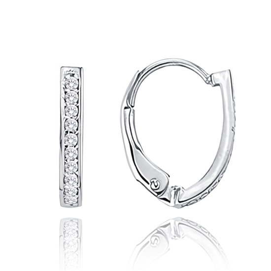 MINET Zlaté náušnice z bílého zlata na patent s bílými zirkony Au 585/1000 1,55g