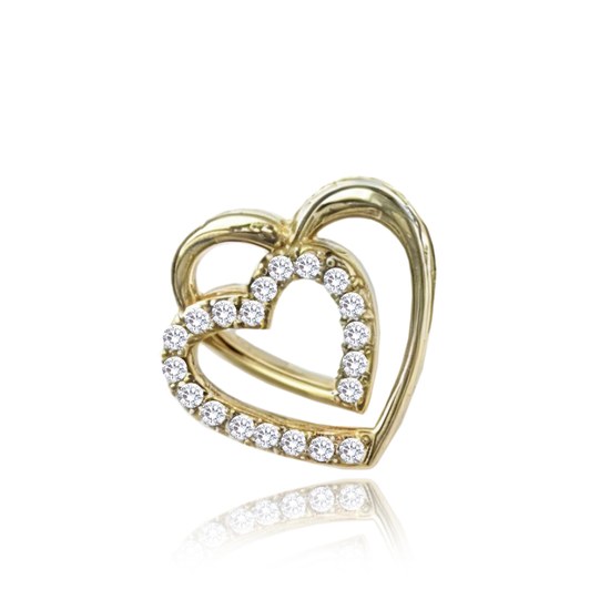 MINET Zlatý přívěs dvojité srdce s bílými zirkony Au 585/1000 0,85g
