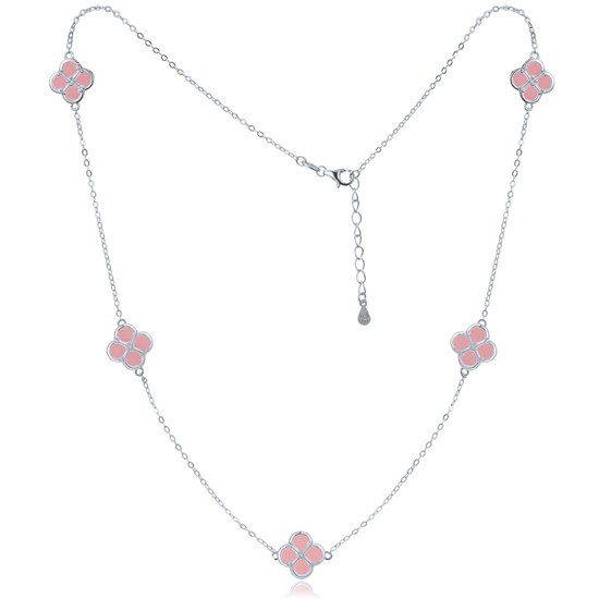 MINET Stříbrný náhrdelník čtyřlístky s jadeity