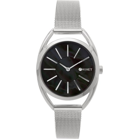 MINET Stříbrno-černé dámské hodinky ICON BLACK PEARL MESH MWL5212