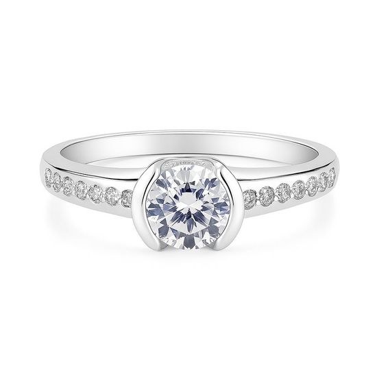 Zlatý prsten z bílého zlata se zirkony