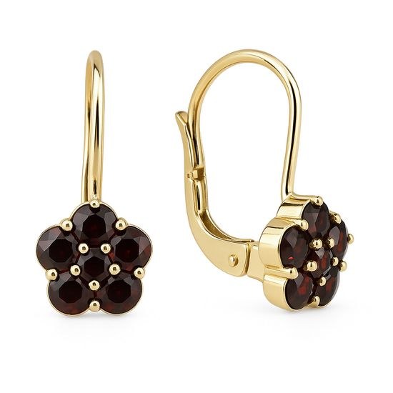 Stříbrné zlacené náušnice Kytička s Granáty