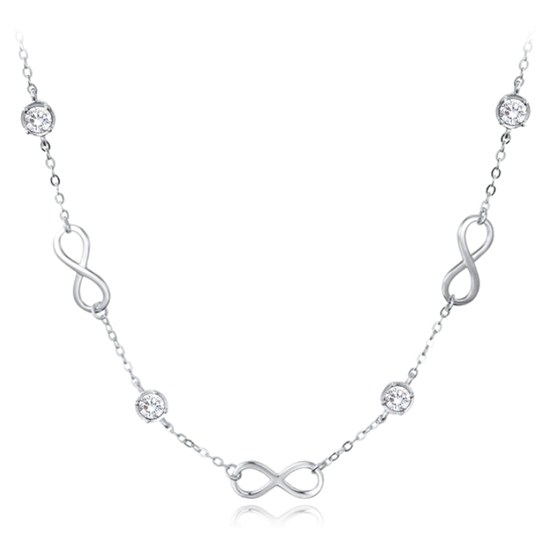 MINET Stříbrný náhrdelník nekonečno s bílými zirkony