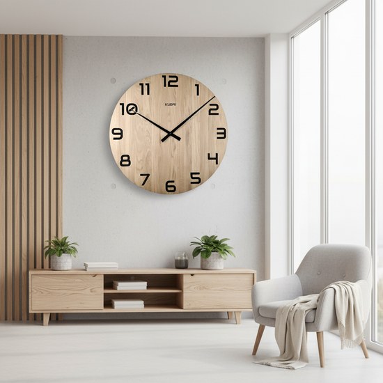 KUBRi 0191 - Obrovské hodiny z přírodního dubu s vynikající čitelností o průměru 80 cm