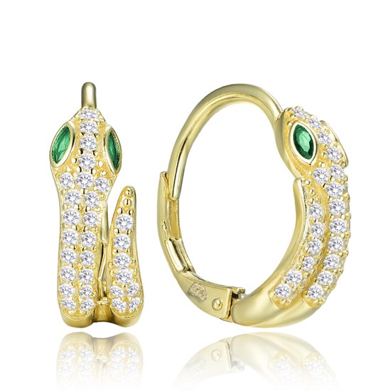 MINET Pozlacené stříbrné náušnice had se zirkony