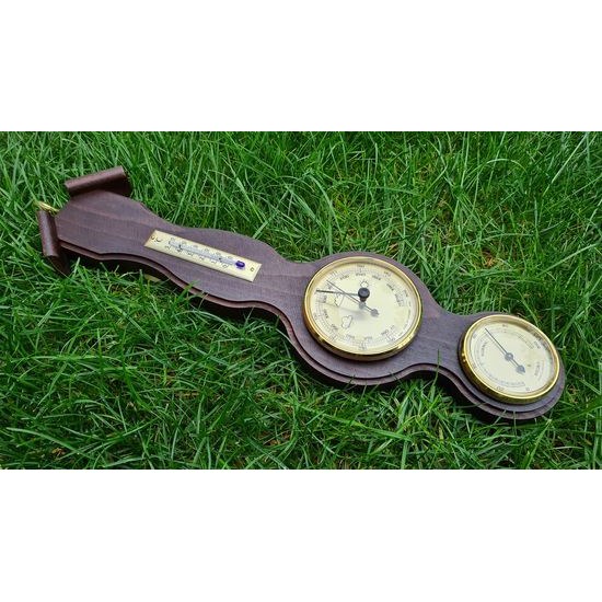 Barometr s teploměrem a vlhkoměrem na dřevěné podložce B203054