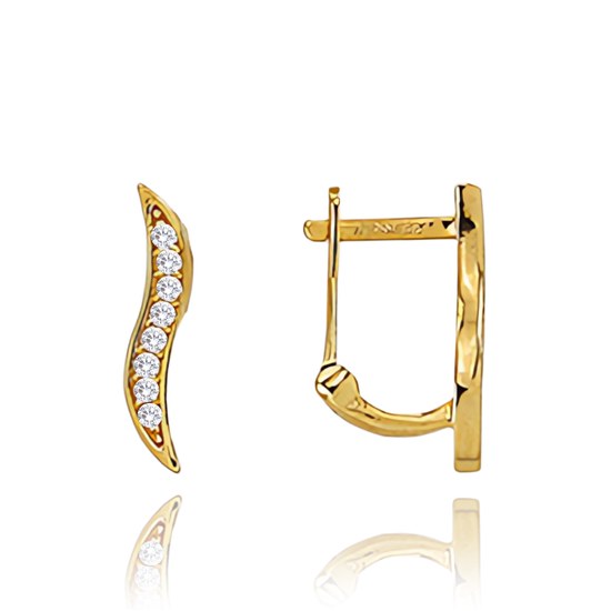 MINET Zlaté zvlněné náušnice s bílými zirkony Au 585/1000 1,00g