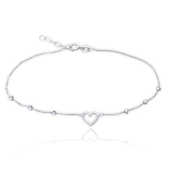 MINET Zlatý náramek z bílého zlata se srdcem a kuličkami Au 585/1000 0,85g