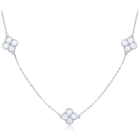 MINET Stříbrný náhrdelník čtyřlístky s bílou perletí