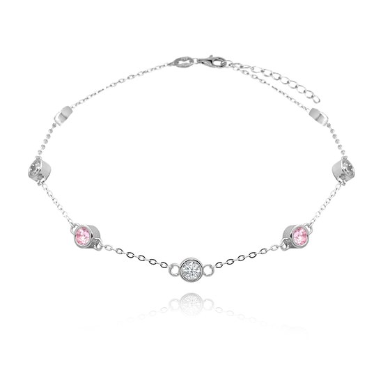 MINET Stříbrný řetízek na kotník s růžovými zirkony