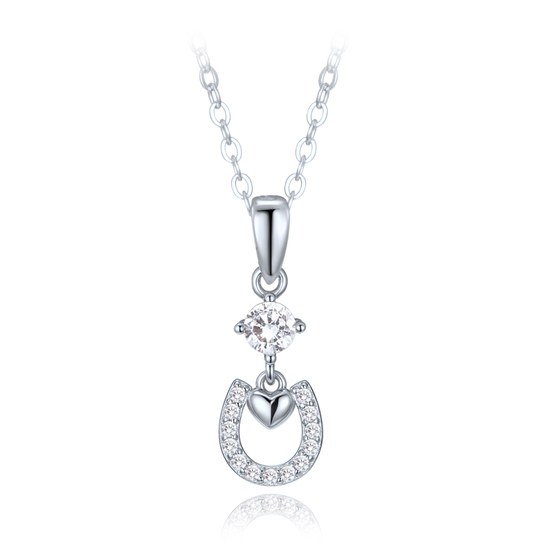 MINET Stříbrný náhrdelník podkova se srdíčkem a bílými zirkony