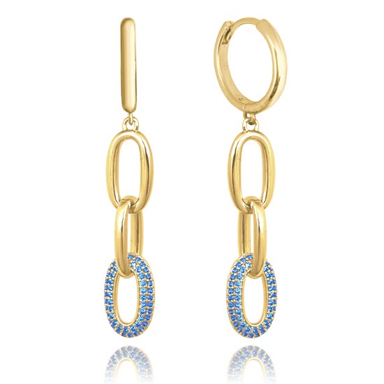 MINET Moderní pozlacené stříbrné náušnice KROUŽKY s modrými zirkony