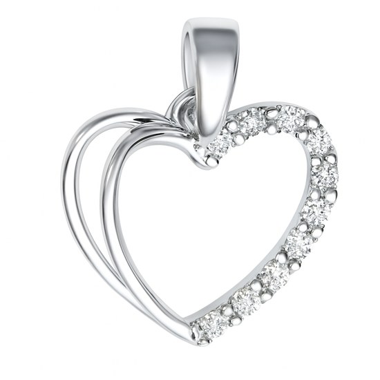 Zlatý 585/1000 přívěs z bílého zlata Srdce se zirkony TU-4070