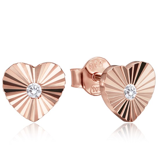 MINET Decentní rosegold stříbrné 925/1000 náušnice srdíčka se zirkony JMAS0325RE00