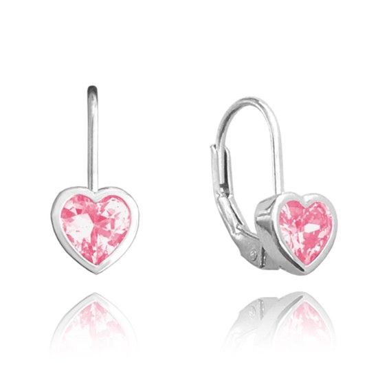 MINET Stříbrné náušnice SRDÍČKA s růžovými zirkony