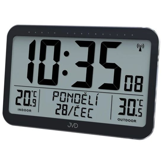 JVD RB9385 - Rádiem řízené digitální hodiny se zobrazením dne a měsíce v češtině