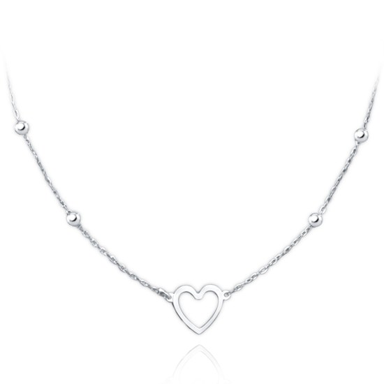 MINET Zlatý náhrdelník z bílého zlata se srdcem a kuličkami Au 585/1000 1,60g