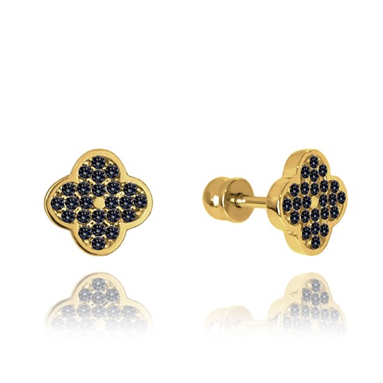 MINET Zlaté náušnice na šroubek s černými zirkony Au 585/1000 1,45g