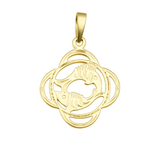 Stříbrný zlacený přívěs zvěrokruh Ryby čtyřlístek