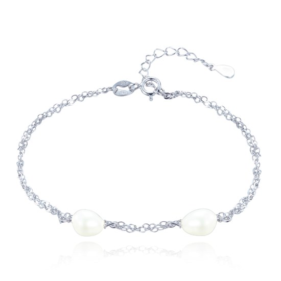 MINET Dvojitý stříbrný náramek s přírodní perlou