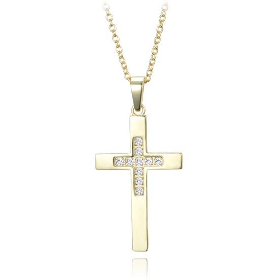 MINET Pozlacený stříbrný náhrdelník křížek s drobnými zirkony