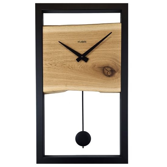 KUBRi 0140A - Kyvadlové hodiny české výroby s robustním kovovým rámem a dubovou základnou