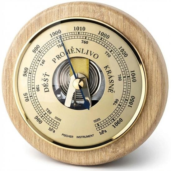 KUBRi 0203C - Špičkový barometr osazený v dubovém dřevě a namořen do odstínu Sonoma