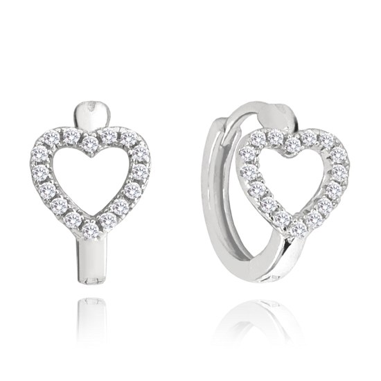 MINET Stříbrné náušnice SRDÍČKA s bílými zirkony