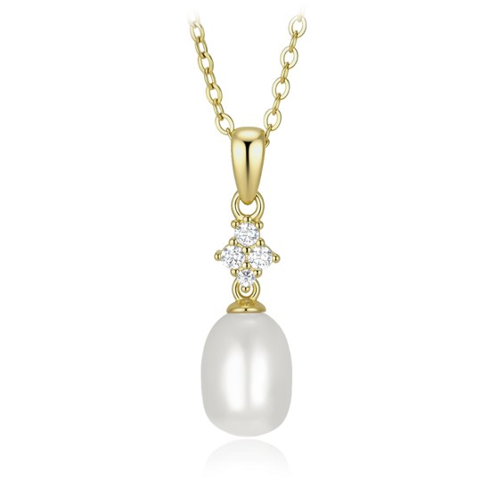MINET Elegantní pozlacený stříbrný 925/1000 náhrdelník s perlou a bílým zirkonem JMAS7063GN45